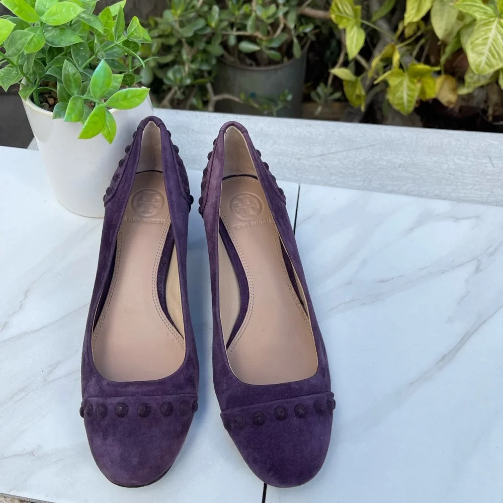 Tory Burch Colt Suede Pump Studded Block Heel Pump Purple Suede Leather Size 5